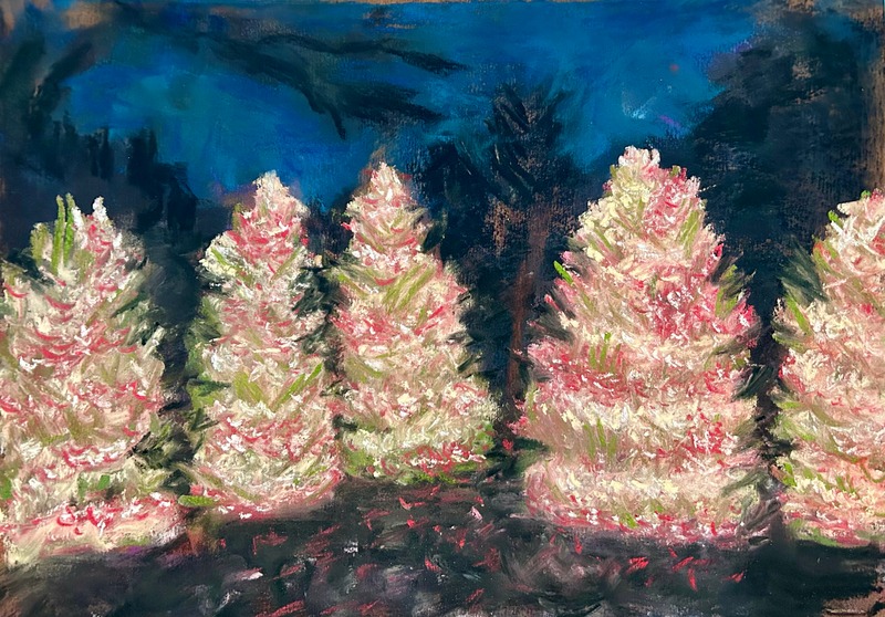 Blossoms Burning at Dusk — oil painting by Karin Kepler Springer