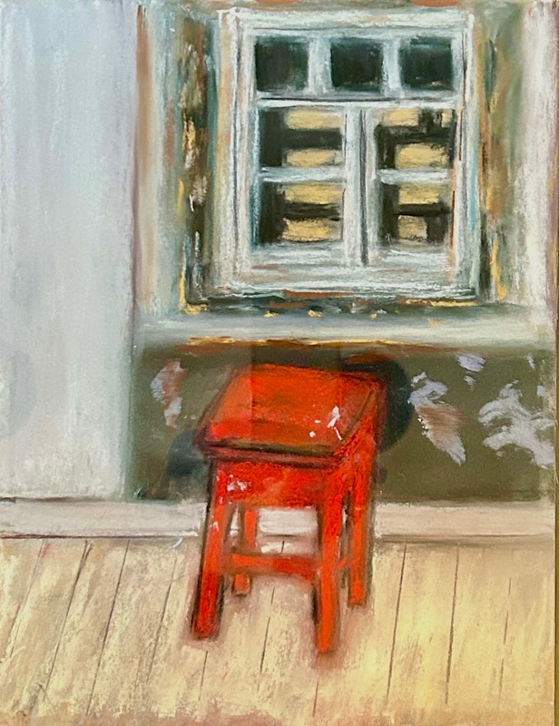 The Red Stool Waits — pastel painting by Karin Kepler Springer